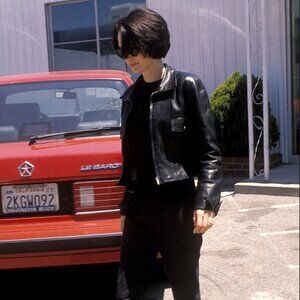 VINTAGE 90s y2k Black Leather Jacket Ann Taylor Size Large Full Zip Collar Goth